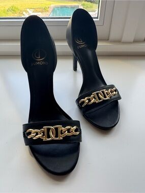 Brand New Black Brazilian Brand Leather High Heel Sandals Sz US 5.5 see details.